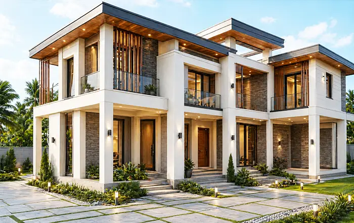 Finished luxury custom home exterior
